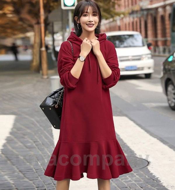 楽天市場】裏起毛 フード付き パーカー ワンピース 膝丈 長袖 膝下丈