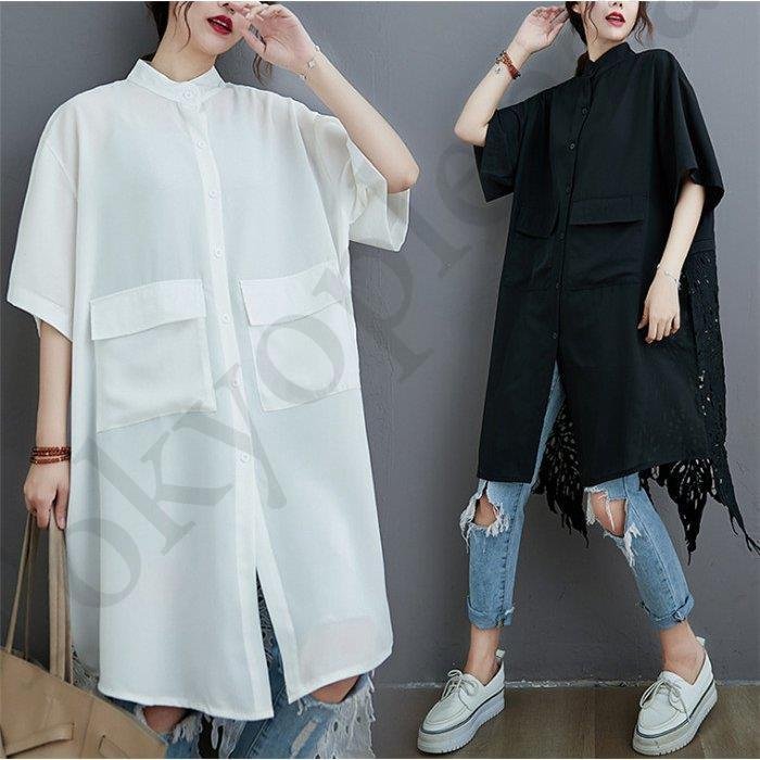 シャツワンピース レディース 夏 春 トップス ロングシャツ チュニック ゆったり シャツ 半袖 レース 大きいサイズ 切り替え コーデ きれいめ 上品 無地 個性 母の日 プレゼント|BeautyANNShop