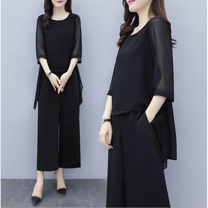 セットアップ パンツスーツ レディース ブラウス 結婚式 大人 上品 ガウチョパンツ 透け感 トップス 五分袖 九分丈パンツ ゆったり 夏物 母の日 プレゼント｜BeautyANNShop