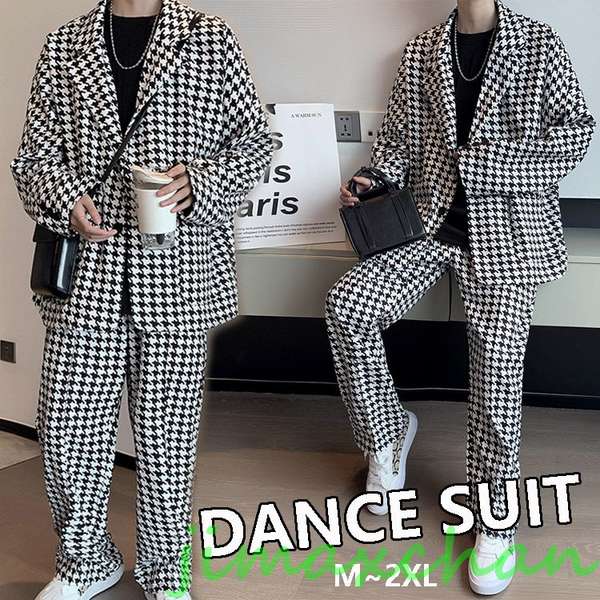 新生活 ダンス 衣装 セットアップ ヒップホップ 大人 メンズ kpop衣装 パンツスーツ チェック柄 ダンス衣装 ダンススーツ 高校生 男の子 大人 ジャズダンス｜BeautyANNShop