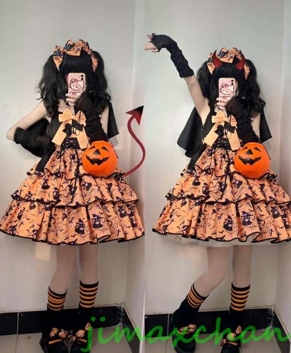 新生きて行く ハロウィン 夏 Lolita系 衣装 jsk 日常 翰林院祭 一こま ロリータ トップス ゴスロリ トップス 吊りスコート あやつり人形御召しもの ティアードスカート