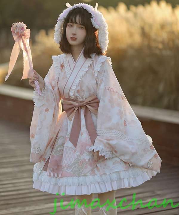 新生活 サマー ロリータ ワンピース ピンク Lolita系 浴衣 写真集 浴衣ドレス ロリータ ドレス 和風 ワンピース jsk 萌え レディース ゴスロリ ロリータファッション 変装 トップス 吊りスカー|BeautyANNShop