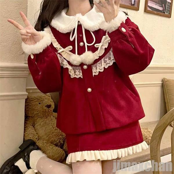 新生活 ラシャコート スカート スーツ レディース セットアップ 2点 レース 長袖 秋冬ショート 可愛い lolita ロリータ コート+スカート クリスマス S~2XL レッド 赤 ホワイト 森ガール｜BeautyANNShop