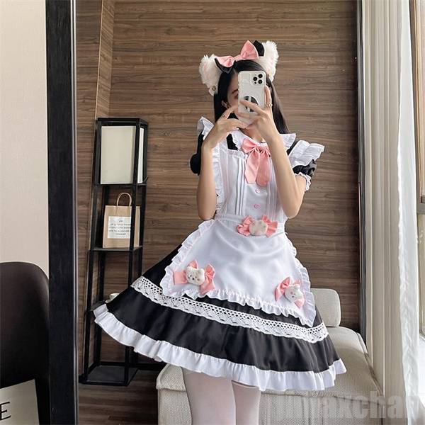 新生活 メイド服 lolita ロリータ ワンピース コスチューム 飾り付き ねこ エプロン 学園祭 メイドカフェ Lolita 長袖 コスプレ衣装 アニメ 可愛い ブラック レッド 4,351円
