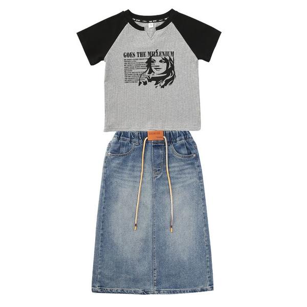 気楽デニムスカートロング夏キッズ子供服子供子ども服女の子おしゃれかわいいシンプル120130140150160170ジーンズ小学生中学生幼稚園ガールズ韓国