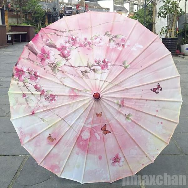 傘　婦人用笠　レディース　花柄 傘 和傘 赤 レッド 花と蝶 晴雨兼用 和風傘 かさ 木製 雨傘 和風