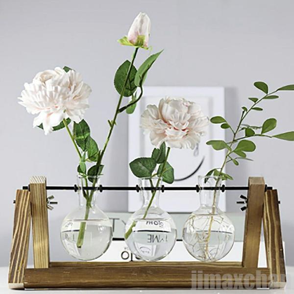 楽天市場】花瓶 ガラス フラスコ型 3個 おしゃれ 木製 シンプル