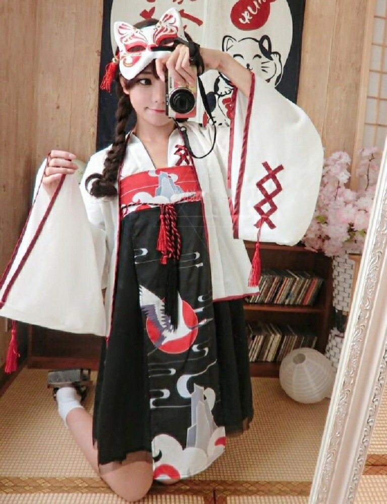 新生活 気楽 ワンピース 巫女風 鶴柄ワンピース ホワイト 羽織 膝丈 上下セット 和風ドレス ゴスロリ ドレス ロリータ Lolita メイド服 コスプレ ハロウィン|BeautyANNShop