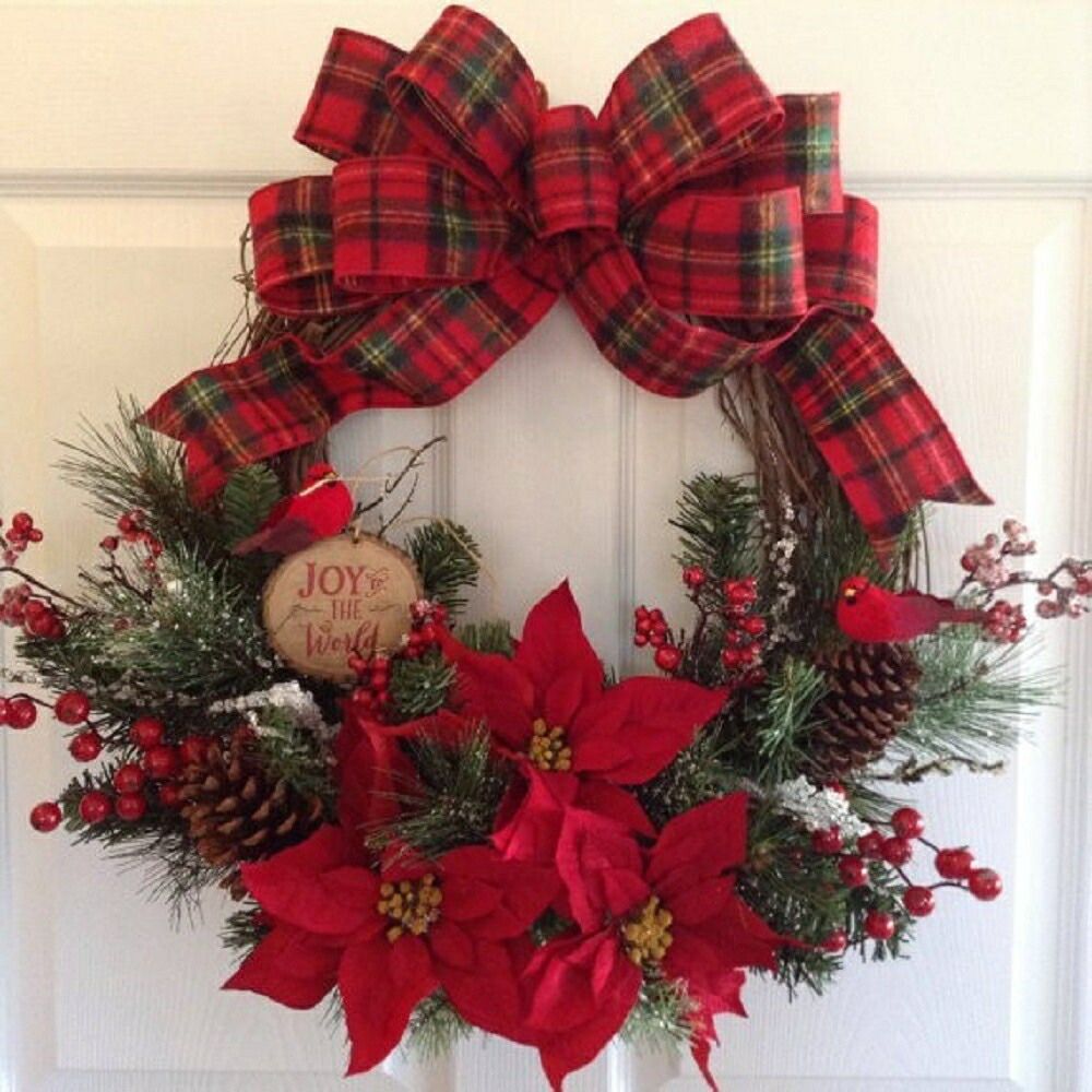 新生活 気楽 クリスマスリース 35cm×35cm 赤リボン Xmas リース 造花 花輪 アートフラワー クリスマス 玄関 丸 輪っか ドア 飾り 装飾 インテリア お祝い