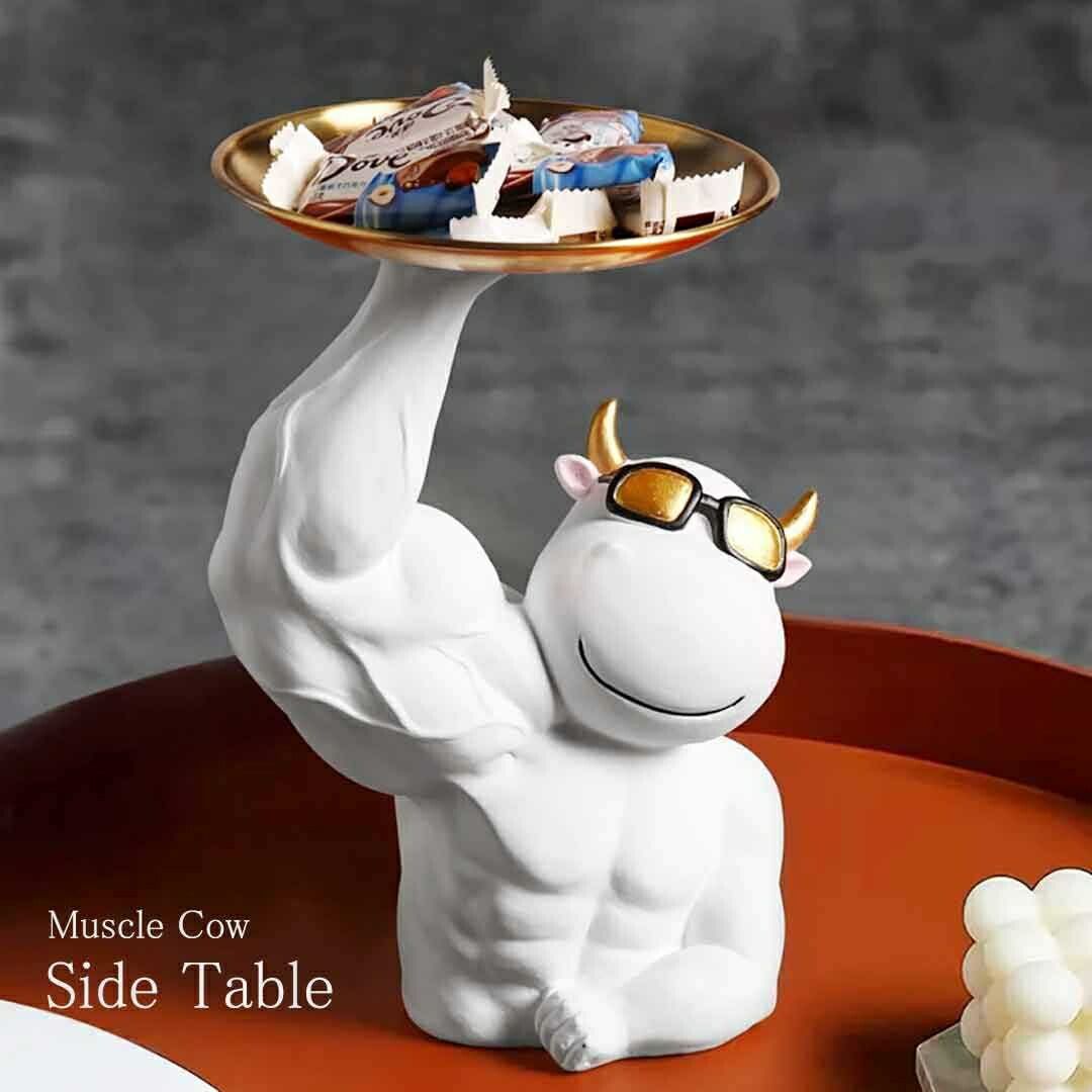 新生活 気楽 テーブル 置物 マッスル 牛 サイドテーブル 高さ26cm ミニテーブル ウシ おしゃれ 在宅 パソコンデスク ベッド ノート ソファーテーブル ミニテーブル コーヒーテーブ｜BeautyANNShop