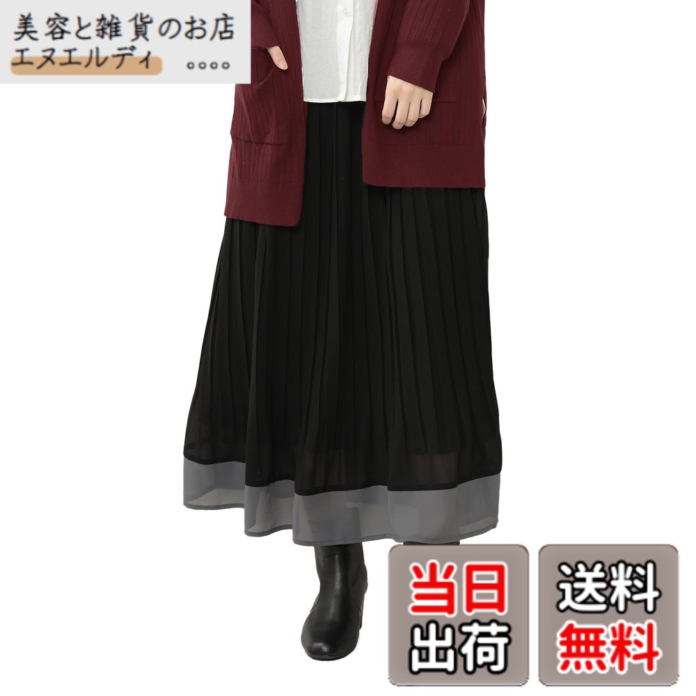 【送料無料】[JANJAM] 大きいサイズ レディース プリーツスカート ロング丈 ウエストゴム シフォン素材 ボトムス 色：ブラック、サイズ：5L