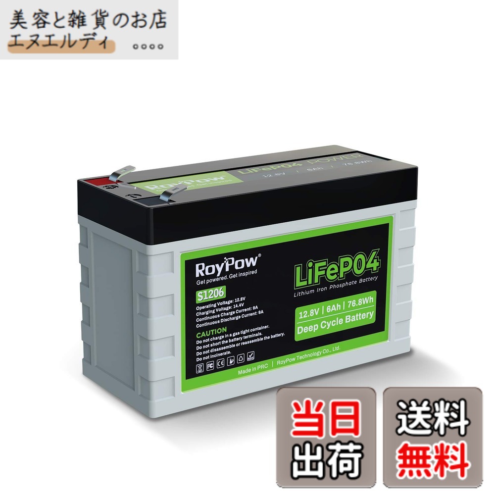 【送料無料】RoyPow 12V LiFePO4 リン酸鉄リチウムイオンバッテリー サイズ：12V6Ah