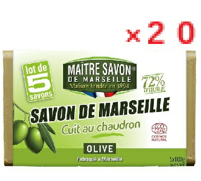 【２０個セット】サボン・ド・マルセイユ オリーブ 100g×5個パック　 【自然派石けん　マルセイユ石鹸 　フランス製石鹸　せっけん　石鹸　 LOTZ】
