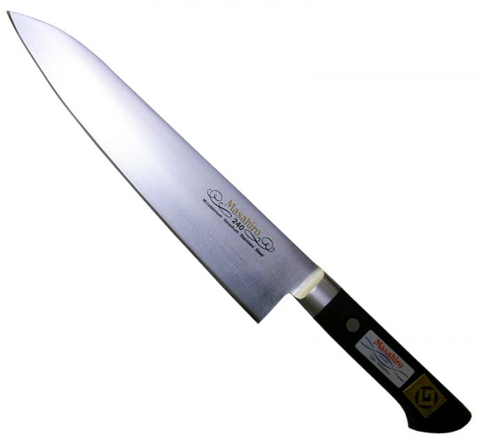 正広作 MV口金ステンレス包丁 左用 牛刀 240mm　 【マサヒロ　牛刀包丁　日本製包丁　調理器具　キッチングッズ 台所用品】