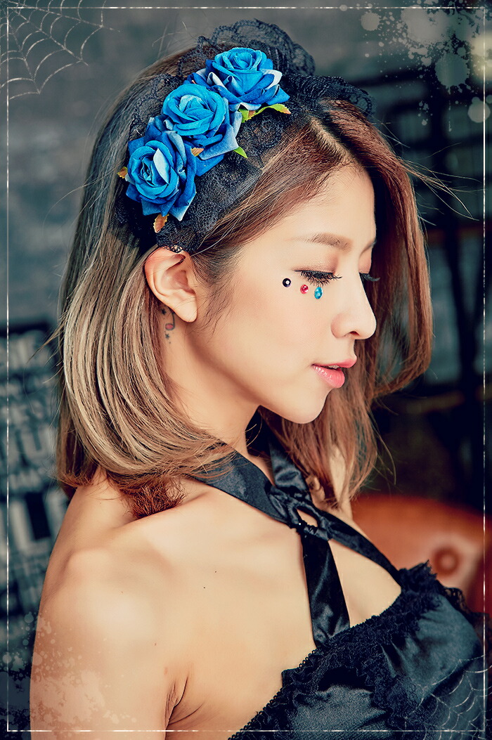 flower headband blue rose pretty blue costume play halloween party hair ornament clothes crown race gothic flower maid style uniform