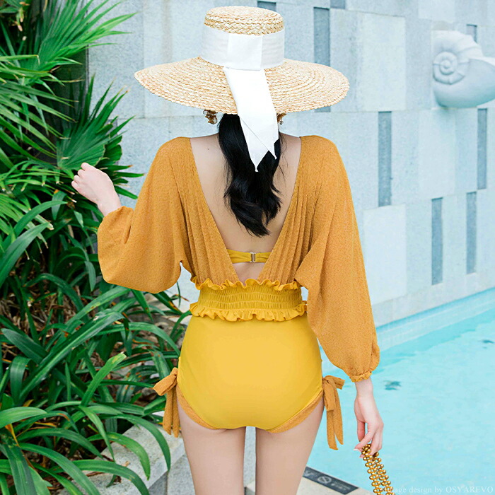 水着 レディース ワンピース 体型カバー 長袖 ボリューム袖ワンピース ブラ 2点セット ビキニ セクシー水着 ドルマンスリーブ 二の腕カバー セパレート かわいい おしゃれ水着 ガーリー オトナ女子 Mizugi 新作水着 M L Ll Butlerchimneys Com