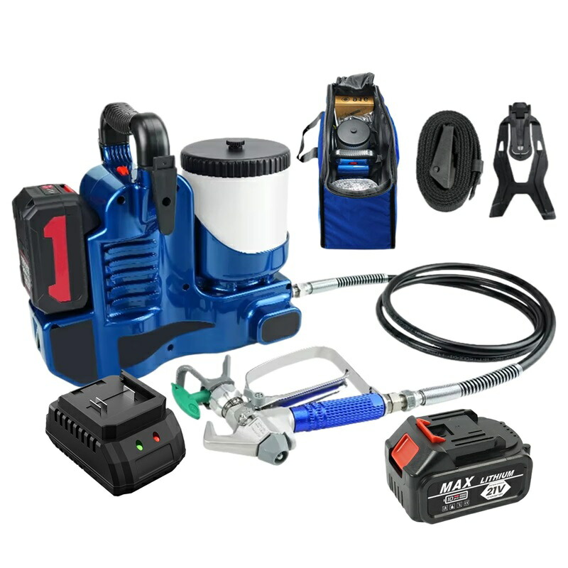 500W コードレスエアレススプレー機、1.1L/分高圧塗り付ける機、1*21V リチウム蓄電池付き添い人、6 す早さ合わせる能力のある/1.2L ホッパー/最大限度翦断応力 15Mpa、明かり住み家塗り付ける機