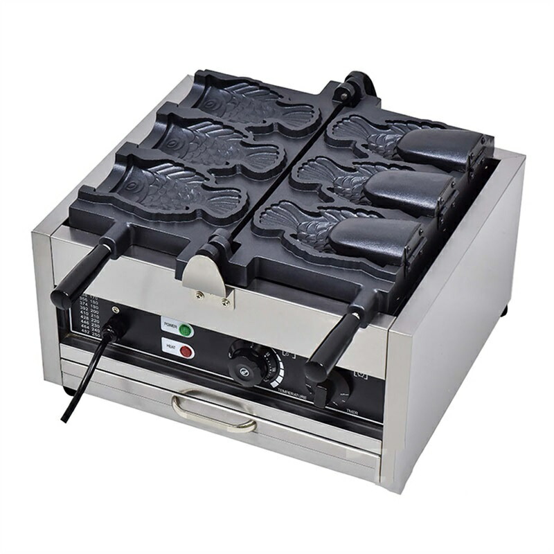 たい焼き器 鯛焼き製造会社 電動鯛焼き機 灯し火たい焼き機 灯し火熱するたい焼き焙煎機 灯し火熱する鯛型ベーキングマシン 3枚焼き開口部式 第四次元・気温抑えつける役立つこと付き添い人 取りはずし能力のあるな受け皿