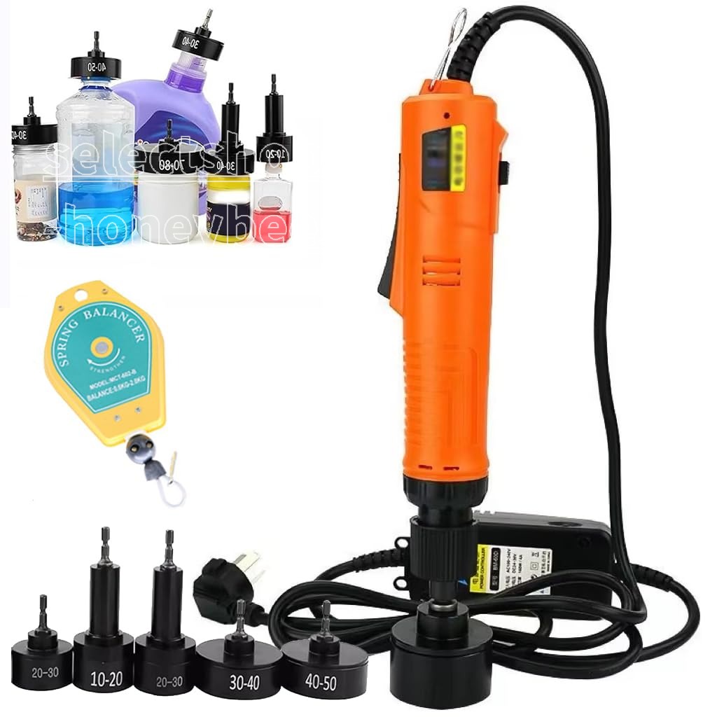 空気圧キャッピングマシン ハンドヘルド 28kg/f ボトルキャップシーラー 1300rpm 6種ヘッド付 10-50mm対応 蓋締め 業務用 150cm 防水 耐候性 厨房機器 飲食店