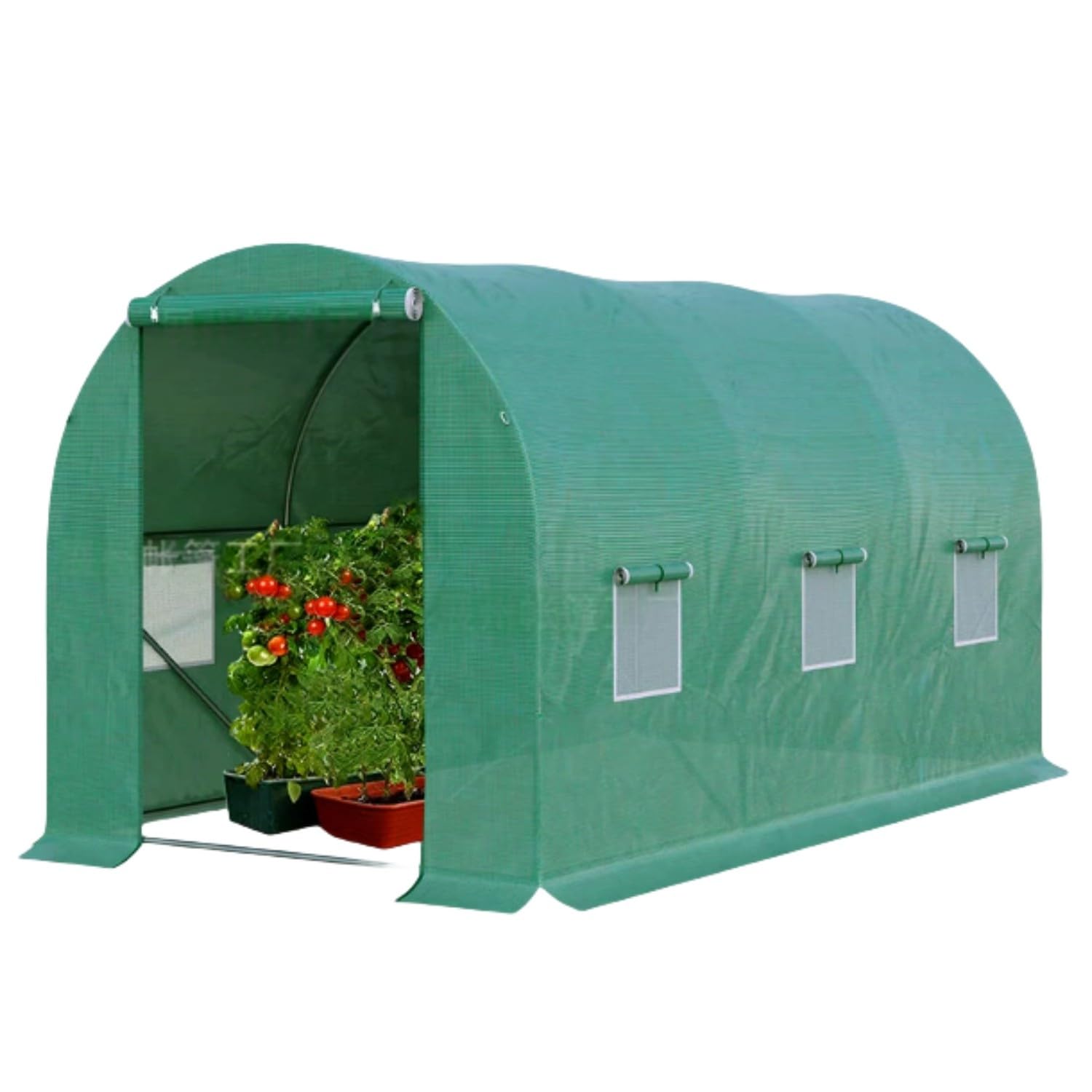 温室 ガーデンハウス 3x2x2m 大型 ビニールハウス 家庭用 PEカバー ジッパー ドア 窓付き 丈夫 高耐久 防災 台風 防霜 防虫 園芸 農業 菜園 DIY