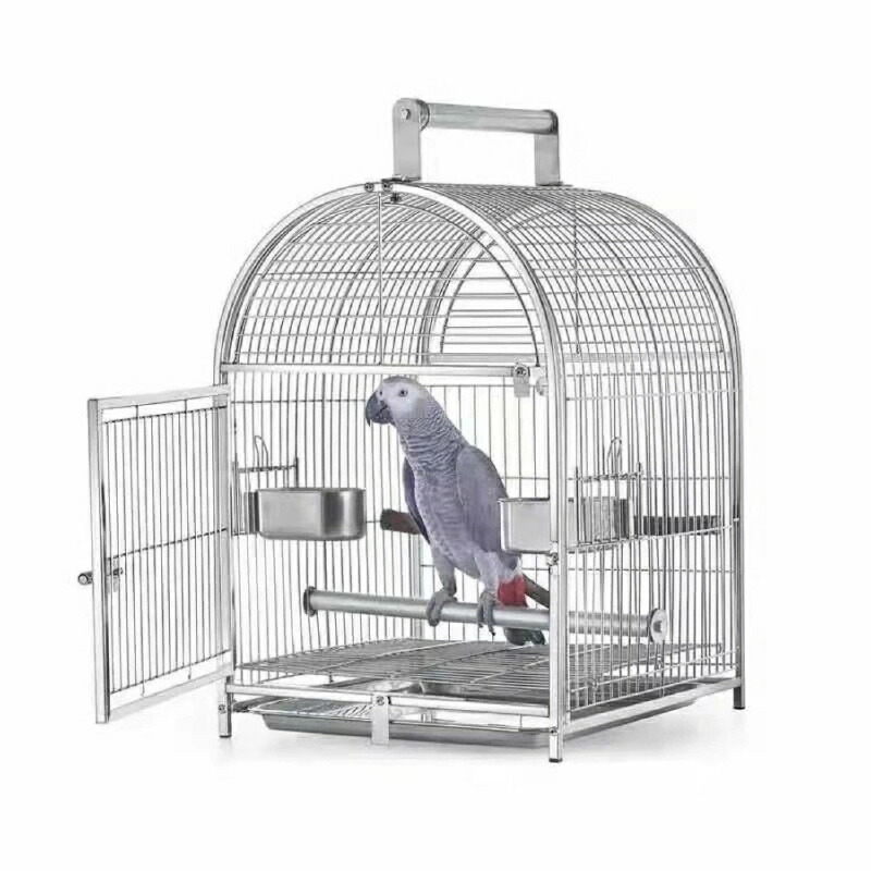 ステンレス鋼 鳥用キャリーかご 鳥小屋 携帯用小型オウム旅行ケージ ペットバードケージ 旅行鳥かご カナリア 鳥用キャリーかご バードケージ 鳥かご トレイ フードカップ2個 スタンディングスティック2本付き