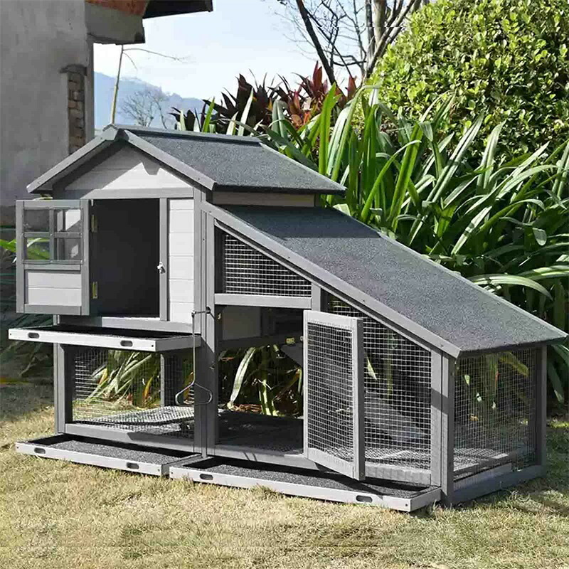 家兎 伏せ籠 大型家兎掘っ立て小屋、2層式木製室外家兎住み家、手抜かり押しとどめる抽き出しお盆、のり面、雨合羽大屋根付き添い人