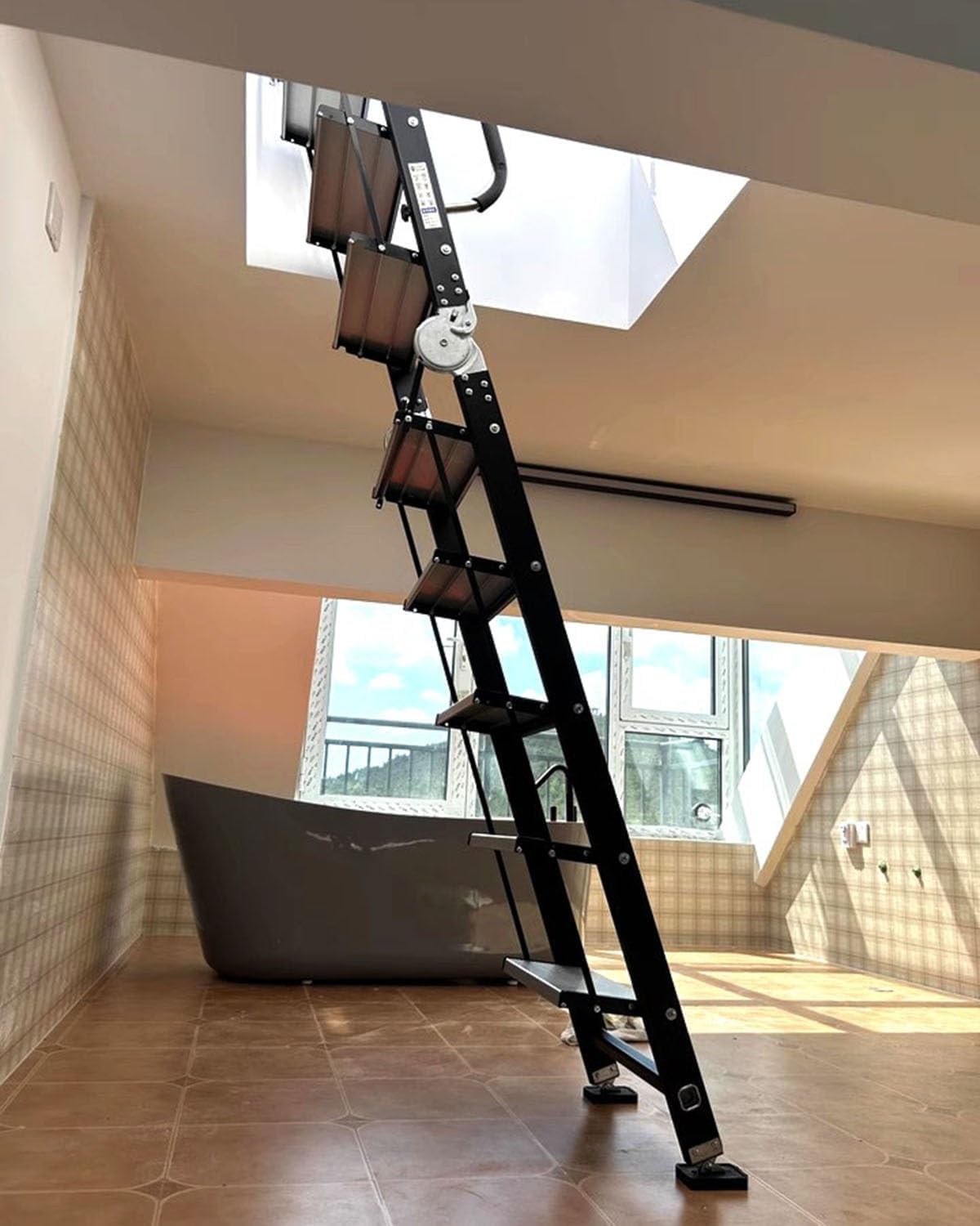 【第四次元制限事項P4倍】屋根裏部屋 上がり段 屋根裏部屋上がり段 8、9、10、11、12、13段折りたたみ式屋根裏部屋屋根裏部屋掛けはしご、 上昇限度駆け込み寺掛けはしご、 窓/明かりとり/屋上用アパルトマン駆け込み寺 一戸建て まさかの時 窓掘り井戸 地下室室 省あき場所 はしご-花・ガーデン・DIY
