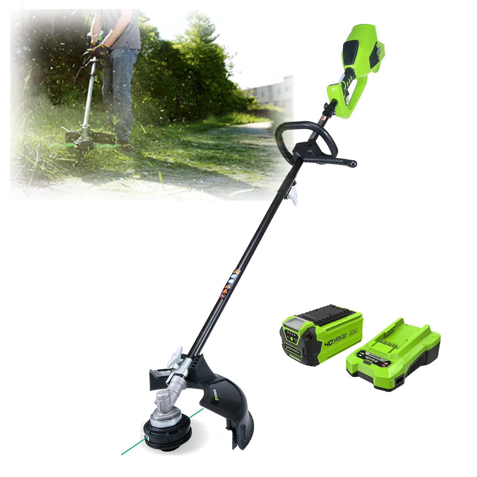 申し受ける式草刈り機 高能率ブラシレスモーター積み上げる低騒々しい音電動ナイロンコードストリングトリマー 原動機速力度 7000RPM 起電力40v 刈込幅33珊 芝刈り機 刈払機 草刈り機本体+申し受ける屁っ放りと乾電池 1 つずつ