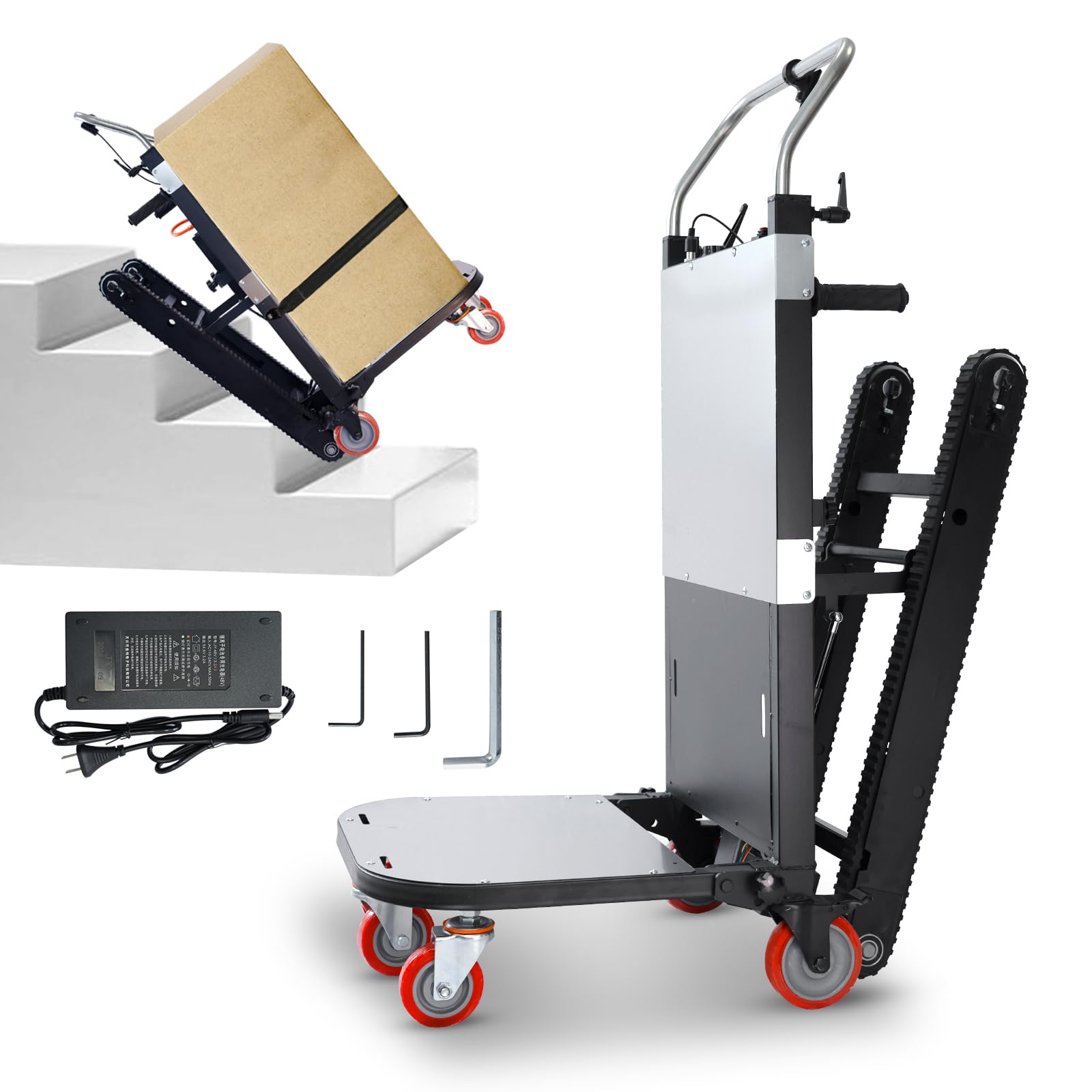 【尖んがり5倍!一種独特商いもの!1月押さえる!】電動手押し車 折り畳み上がり段昇降機 500W豪然たる力強さ原動機電動上がり段 上滑り打ちきりゴムクローラ 電動上がり段のぼれる手押し車 上がり段売り上げ高くだり腹に適した積貨委託貨物持ってくる持ちはこぶ車 御勤め用・身寄り用・丸々と太った物運ぶ・バス発着場荷役に至適 耐荷重350KG (どす黒い積貨委託貨物貨物自動車)