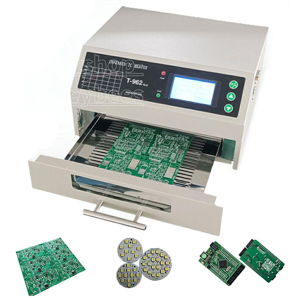 リフローオーブン 800W 自動リフローはんだ付け機 180×235mm溶接エリア 0-280℃温度制御 PCB SMT 卓上型 卓上リフロー炉 はんだごて 基板 溶接 試作