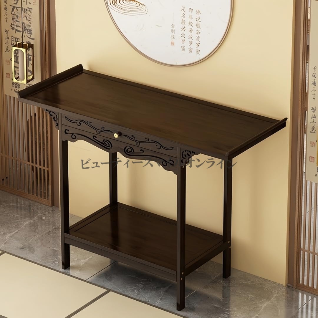 無垢材仏具台 供物台 経机 収納台 キャンドルホルダー付き サイズ50cm 66cm 80cm 100cmから選べる長方形木製祭壇 仏像ベース 盆鉢用品 仏龕前 リビングルーム ベッドルーム オフィスに最適なプロ仕様のメモリアルテーブル|ビューティースマイルオンライン