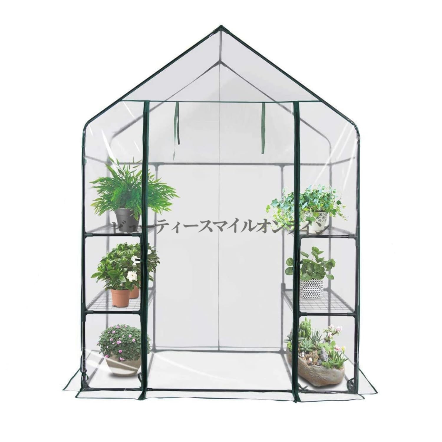 家庭用 ビニールハウス 大型 窓付き 組立式 簡易温室 植物 花 ガーデンラック スタンド付き 透明 防水 抗UV 通気性 PE 材 家庭菜園 庭園 ガーデニング 冬越し 栽培 省スペース プロ仕様 頑丈｜ビューティースマイルオンライン