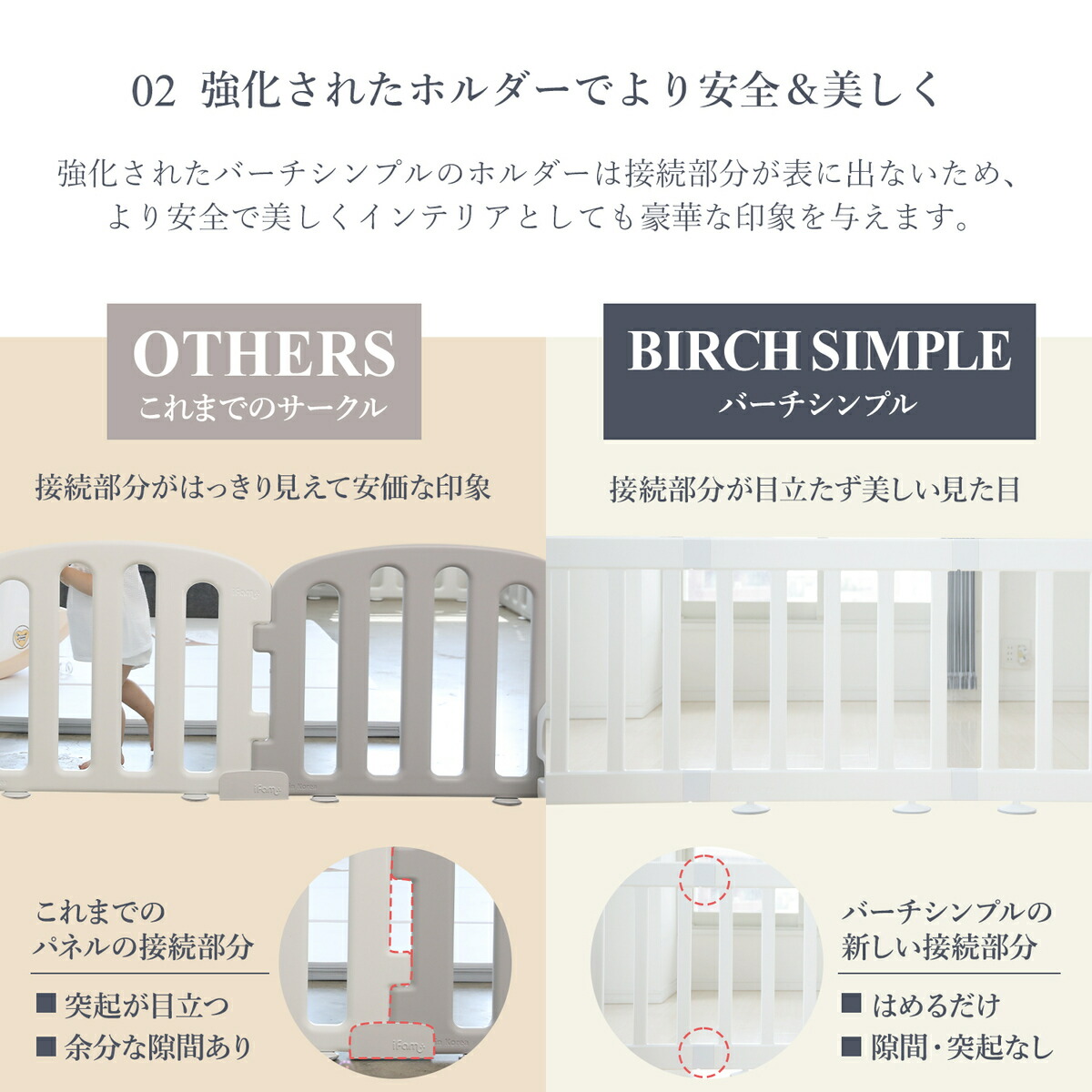 特価 ドアなし ベビーサークル プレイヤード 置くだけ ベビーゲート 組み立て簡単 8枚セット バーチ シンプル おしゃれ 軽量柵 フェンス ベビールーム キッズサークル 白 ホワイト お洒落 インテリア 柵 べべアンパン Fucoa Cl