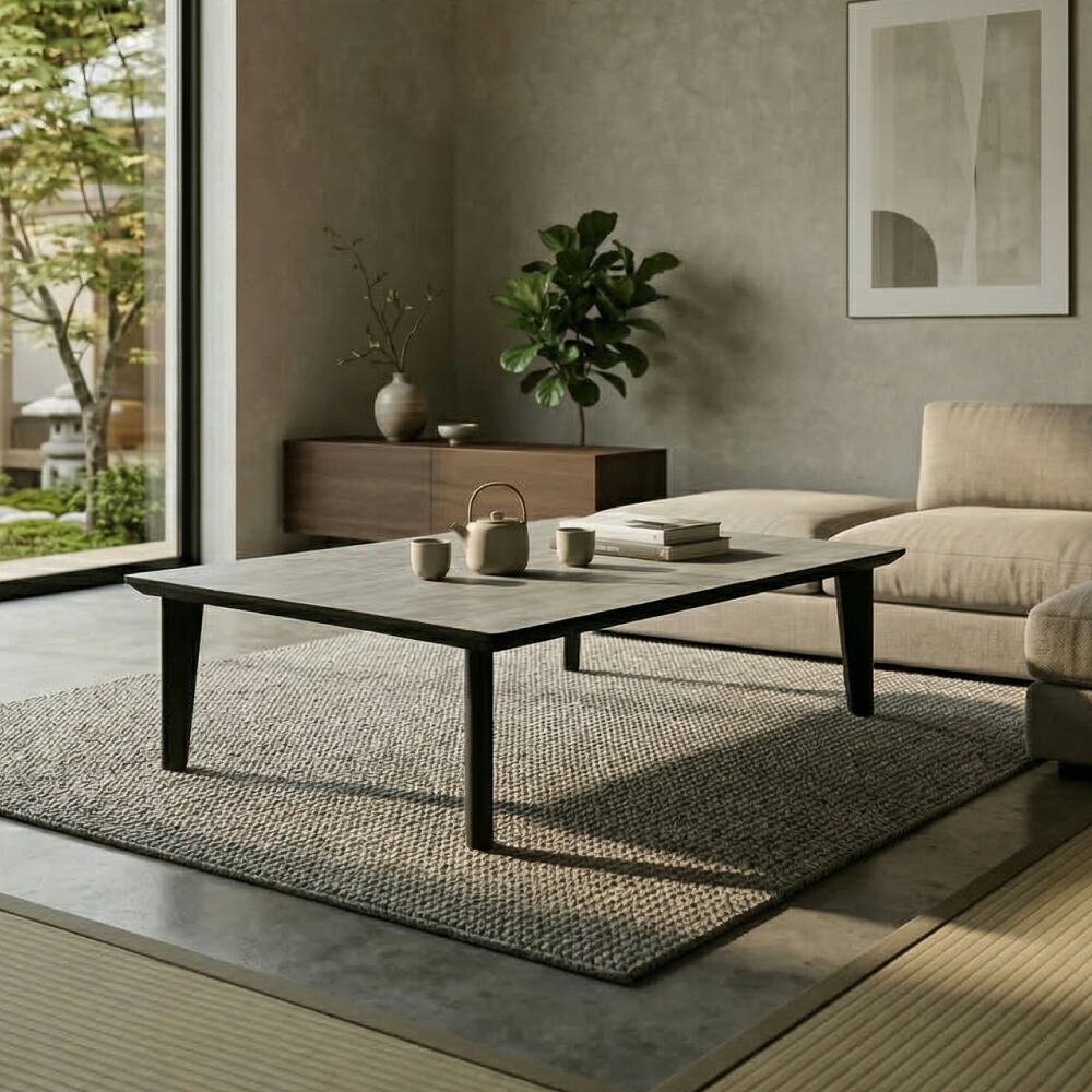 ［26日まで5％OFFクーポン］ ロックス | 座卓テーブル ローテーブル 幅140 150 160 170 180 190 200 200cm 高さ40cm 国産 【 おしゃれ 北欧 木製 センターテーブル 座卓 テーブル 4人掛け ちゃぶ台 リビングテーブル 大理石風 軽量 ダイニング 大きめ ブラック｜木製子供用家具直販・ベビファニ