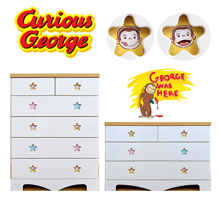 クローゼットチェスト キッズチェスト 子供用 タンス ベビータンス チェスト おしゃれ 引き出しチェスト ベビーダンスホワイトチェスト 送料無料 完成品 日本製 おさるのジョージ 幅75ｃｍ 幅100ｃｍ 木製子供用家具直販 ベビファニ チェスト 収納 チェスト 可愛い