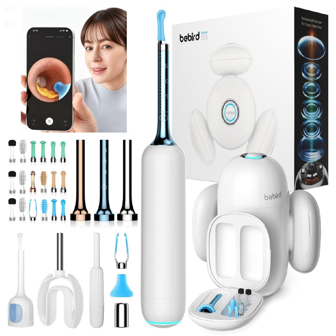 ＜10％割引＞Bebird カメラ付き耳かき 9 軸ジャイロスコープ搭載 耳掃除 3.1mm極細レンズ カメラ UVC 自動除菌機能付き IP67 防水 300mAh 大容量バッテリー 家族全員対応 8 種 25 個ヘッド付属 録画・写真可能 スマホ Wi-Fi 接続 子供/高齢者/ペット向け｜BEBIRD公式店
