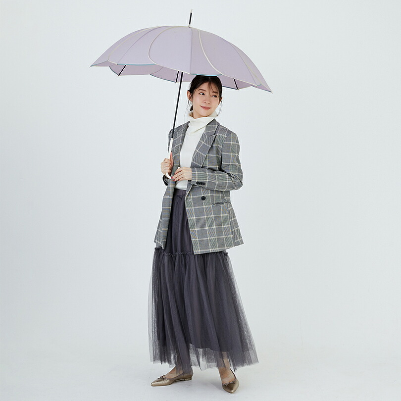 【楽天1位】【because 公式】バイカラーパイピング 長傘 雨傘 傘 UVカット レディース おしゃれ 花 撥水 上品 女性 58cm ビコーズ | 花びら かさ 女子 かわいい ギフト プレゼント 大人 ロング 無地 兼用傘 晴雨兼用
