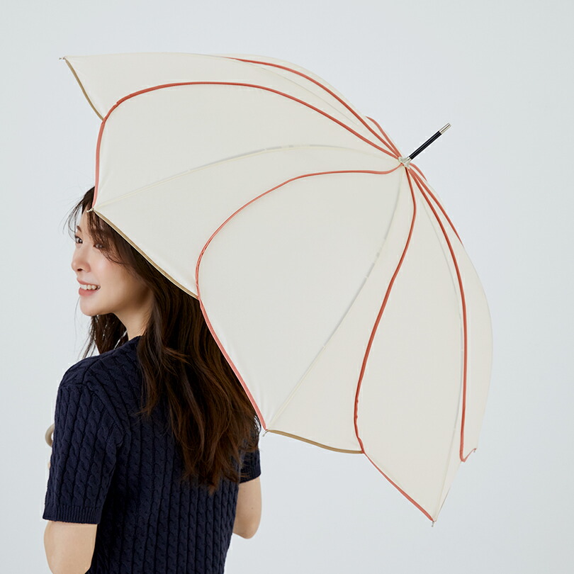 【楽天1位】【because 公式】バイカラーパイピング 長傘 雨傘 傘 UVカット レディース おしゃれ 花 撥水 上品 女性 58cm ビコーズ | 花びら かさ 女子 かわいい ギフト プレゼント 大人 ロング 無地 兼用傘 晴雨兼用