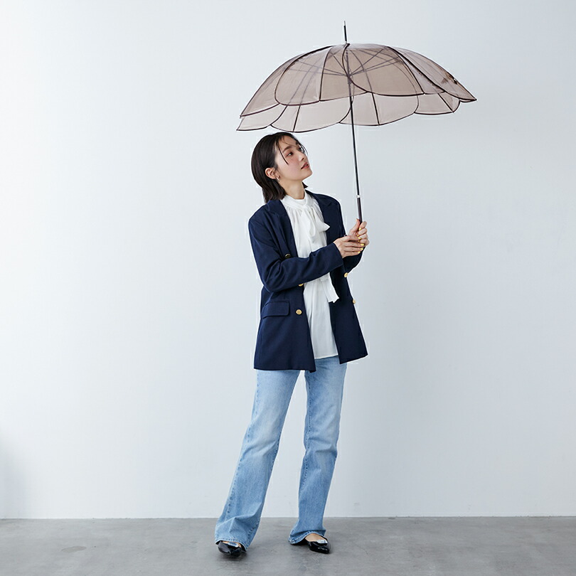 【because 公式】 クリアアンブレラ／カラーパイピング 長傘 雨傘 ビニール傘 傘 レディース 透明 おしゃれ 花 女性 上品 58cm 撥水 ビコーズ | クリア 花びら ビニール ギフト プレゼント ロング 大人かわいい 通勤 無地 デザイン かわいい 透明傘 雑誌掲載 ビコーズ