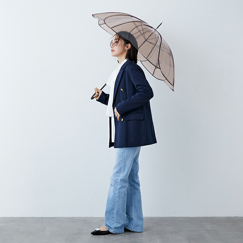 【because 公式】 クリアアンブレラ／カラーパイピング 長傘 雨傘 ビニール傘 傘 レディース 透明 おしゃれ 花 女性 上品 58cm 撥水 ビコーズ | クリア 花びら ビニール ギフト プレゼント ロング 大人かわいい 通勤 無地 デザイン かわいい 透明傘 雑誌掲載 ビコーズ