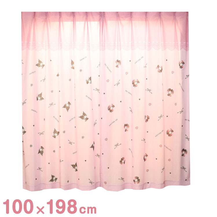 MORIPiLO サンリオ レースカーテン 幅100x198cm丈 2枚組 マイメロディ クロミ 真夜中のメロクロ (絵羽柄 つながる一枚絵アートカーテン) 洗える 可愛い グッズ sanrio(代引不可)【送料無料】
