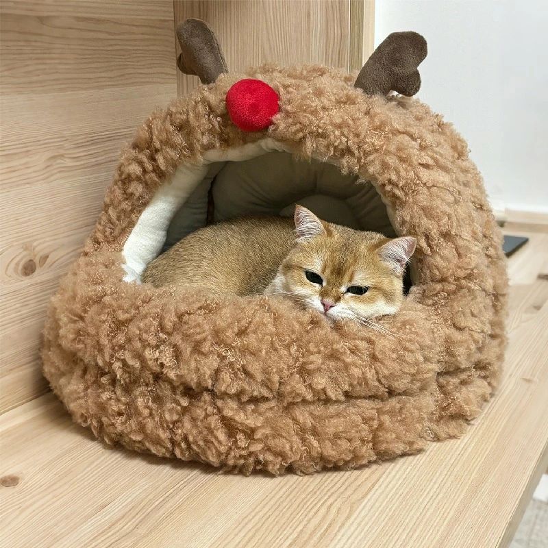 【冬用保温】ミュール猫ハウス 半閉鎖型デザイン 防寒ペットベッド 犬も可 ストレス軽減 四季対応 快眠/遊び?用