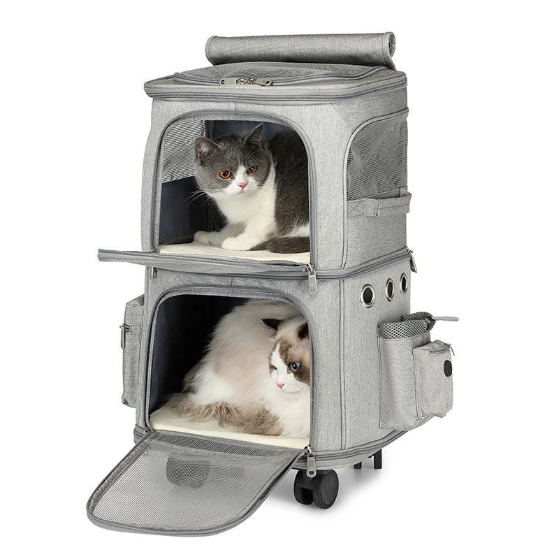 ペット用 キャリーバッグ キャスター付き 犬 猫 4輪 360度回転 二層トロリーバッグ 折りたたみ可 通気性 安定性 大容量 安定性 小型犬 猫 小動物 20kgまで リュック キャリーカート4way 通気性 散歩 旅行 通院 防災避難用|ビードゥー喜幸