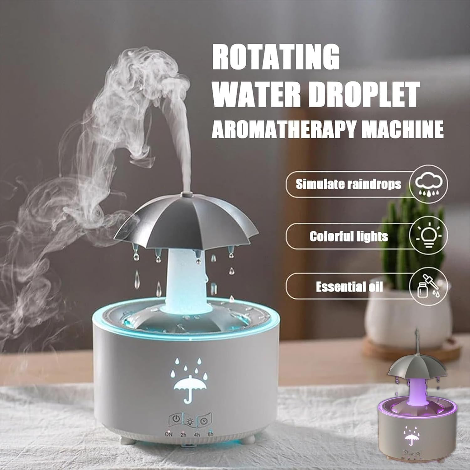 楽天市場】アロマ加湿器 レイン加湿器 傘ディフューザー リモコン付 7 