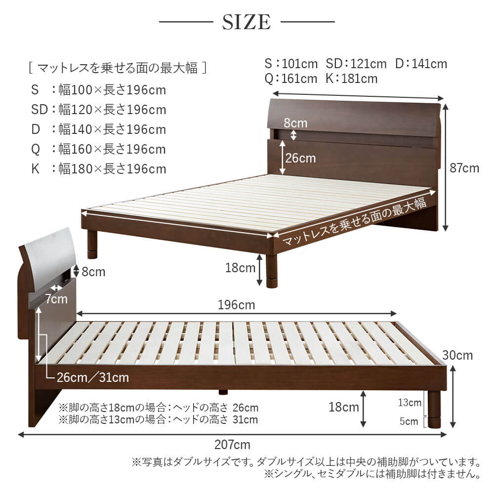 【楽天市場】ベッド クイーン 木製 国産ポケットコイルマットレス付 組立設置無料 2口 コンセント付き 棚付き ドミール ブラウン レッグ