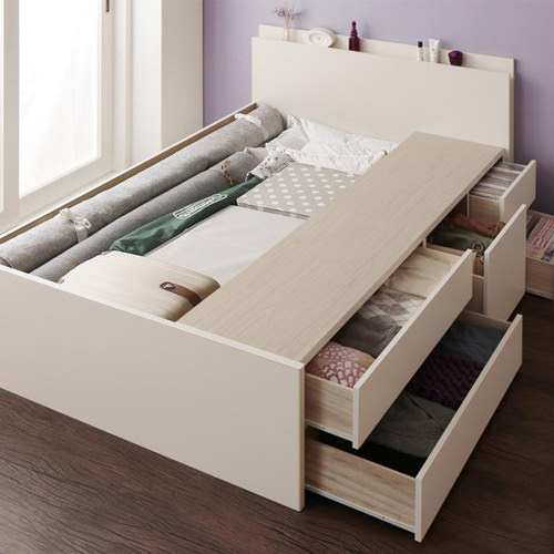 チェスト ベッド ベット 収納付き シングル ホワイト ブラウン ベージュ 幅：90cm?99cm 奥行き：200cm以上 高さ：80cm?89cm キャスター無し 既成品 カジュアル カントリー ベーシック シングル 木製 ポケットコイル コンセント付き 棚付き 設置対応可 組立対応可 要組立品