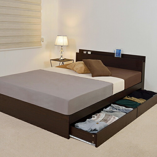 セミダブル ベッドフレーム 引き出し コンセント付き ダークブラウン セミダブル ベッドフレーム 引き出し コンセント付き ダークブラウン