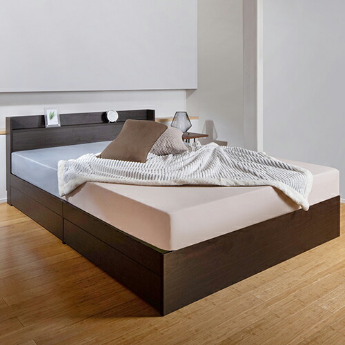 セミダブルベッドフレーム 引き出し付き ダークブラウン 楽天市場】本棚付引出し収納ベッド ダークブラウン セミダブル