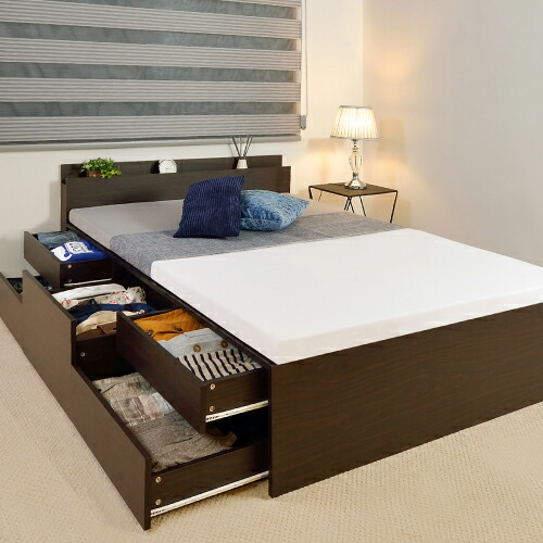 楽天市場】モダンデザイン引出し収納ベッド ダークブラウン シングル