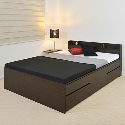 楽天市場】本棚付引出し収納ベッド ダークブラウン セミダブルサイズ